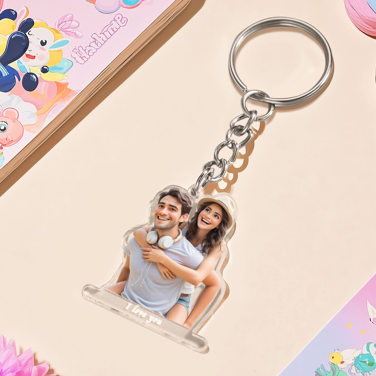 Llavero Acrílico Con Foto Y Texto De Estilo Caricatura Personalizado, Regalo Único Para Parejas - soufeeles