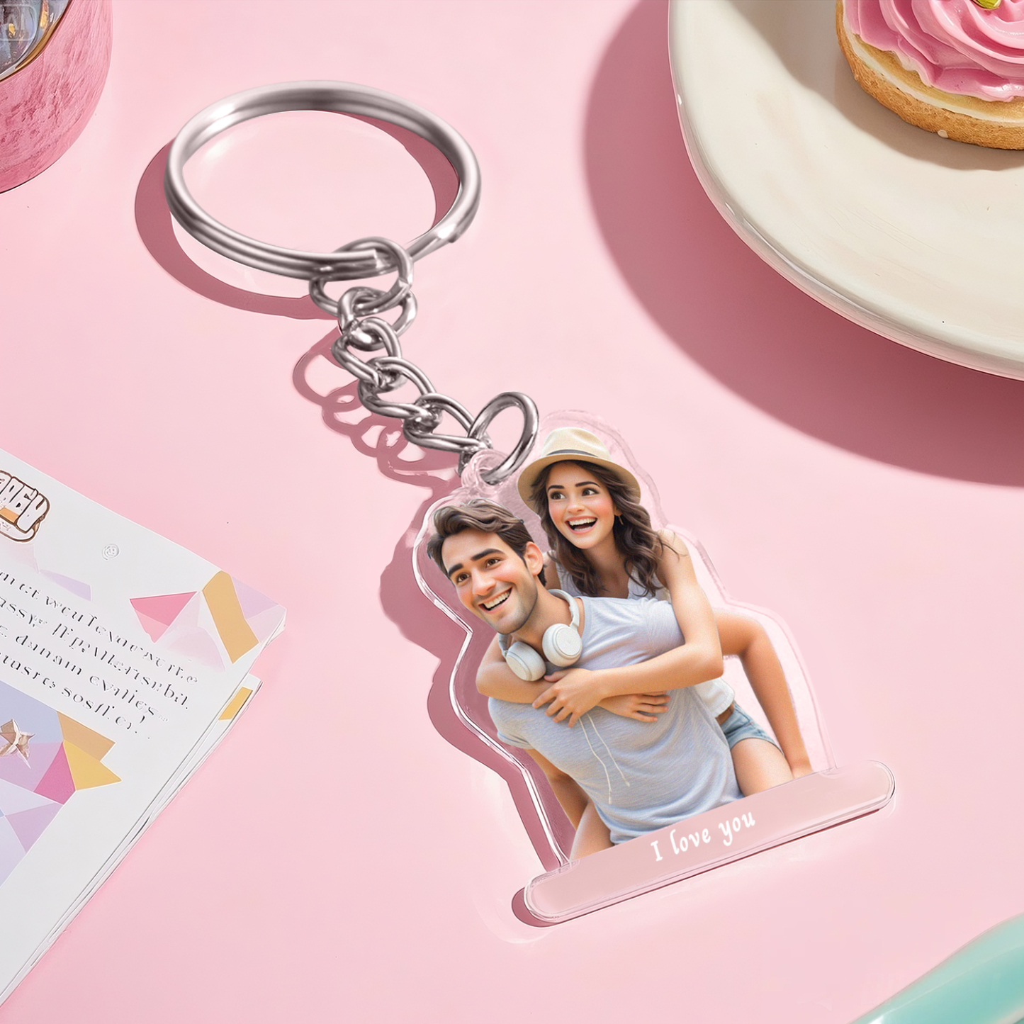 Llavero Acrílico Con Foto Y Texto De Estilo Caricatura Personalizado, Regalo Único Para Parejas - soufeeles