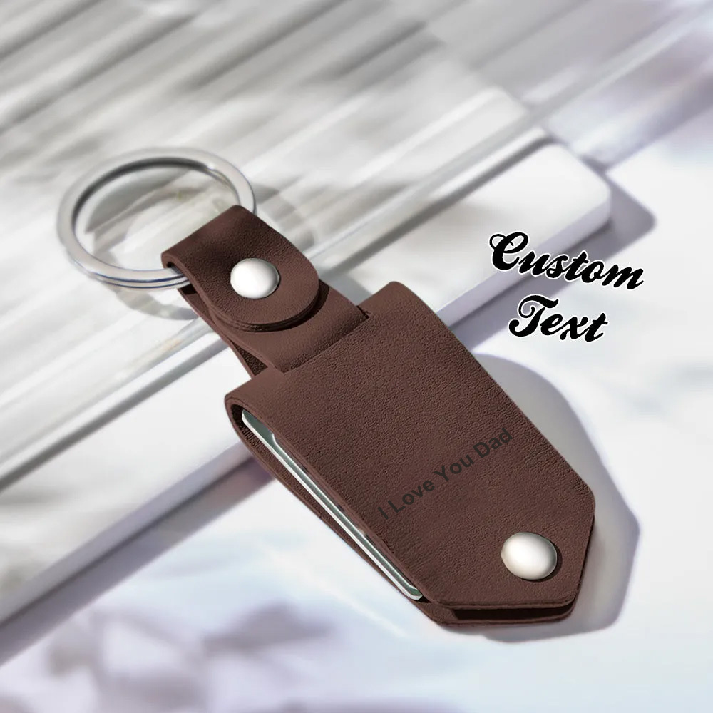 Llavero De Cuero Personalizado Con Foto Segura, Llavero Conmemorativo Con Texto Grabado Personalizado, Regalos Para Padre - soufeeles