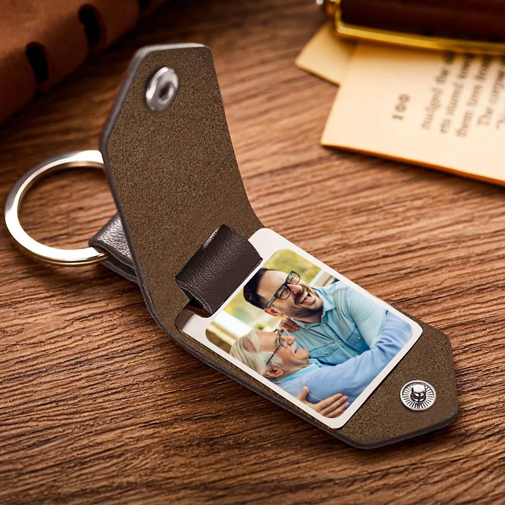 Llavero Con Foto Personalizado Llaveros Grabados Regalos De Cuero Para Padre - soufeeles