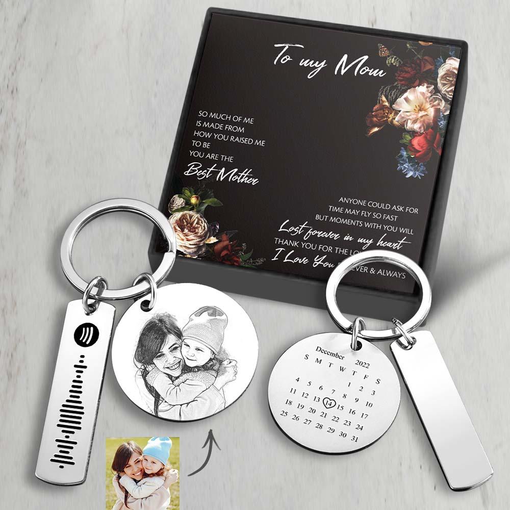 Regalo Personalizado De Los Llaveros Del Acero Inoxidable Del Llavero De Spotify Del Calendario De La Foto Para La Mamá - soufeeles