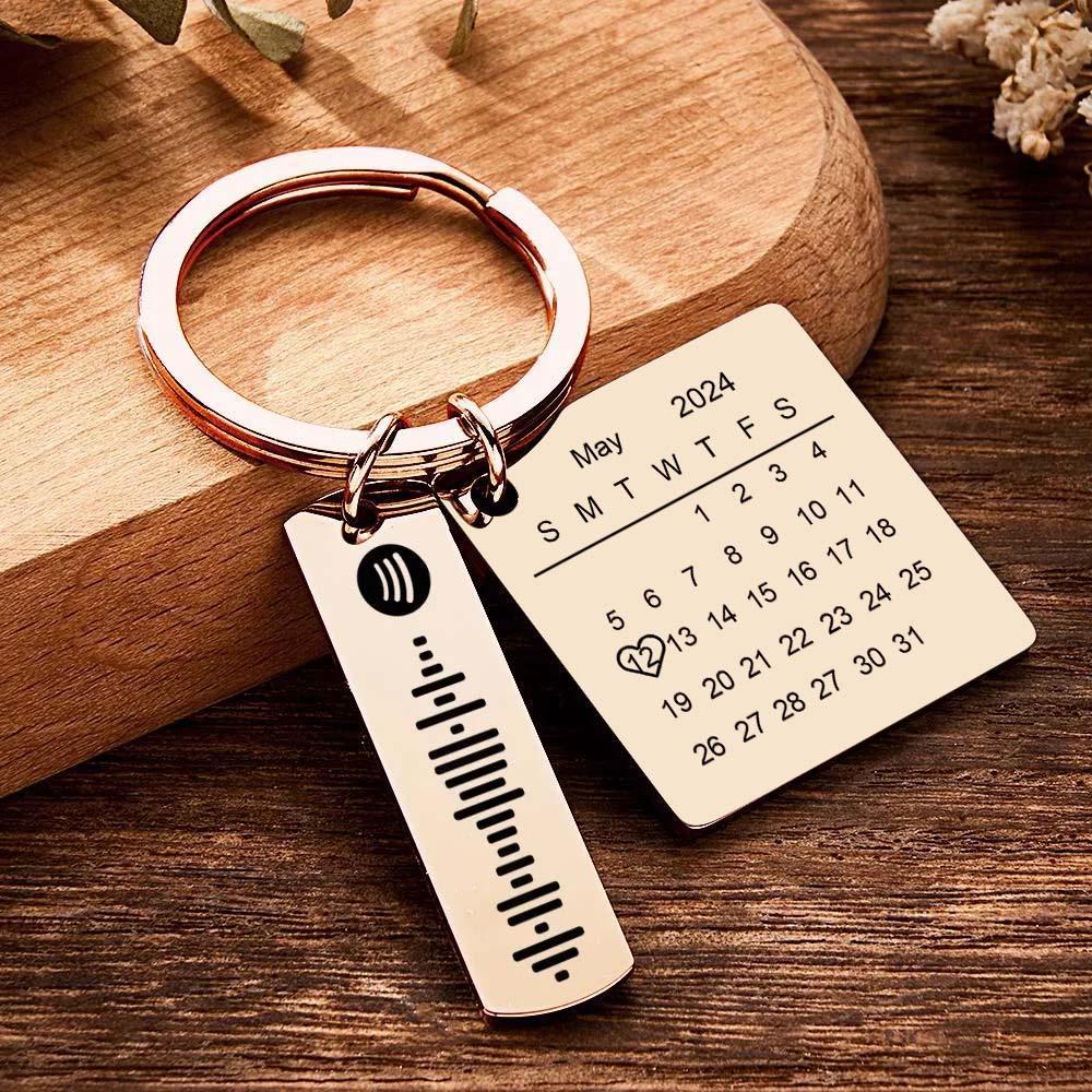 Llavero Con Calendario Personalizado, Día Especial, Foto Significativa, Corazón, Forma Cuadrada, Código Musical, Llavero De Metal, Regalo Para Madre - soufeeles