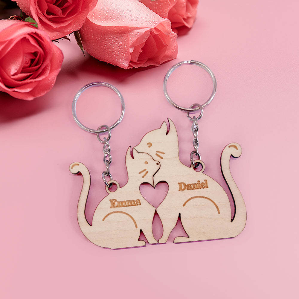 Llavero Personalizado A Juego Para Parejas, Llavero Personalizado Con Abrazo De Gatos, Regalos Del Día De San Valentín Para Amantes - soufeeles