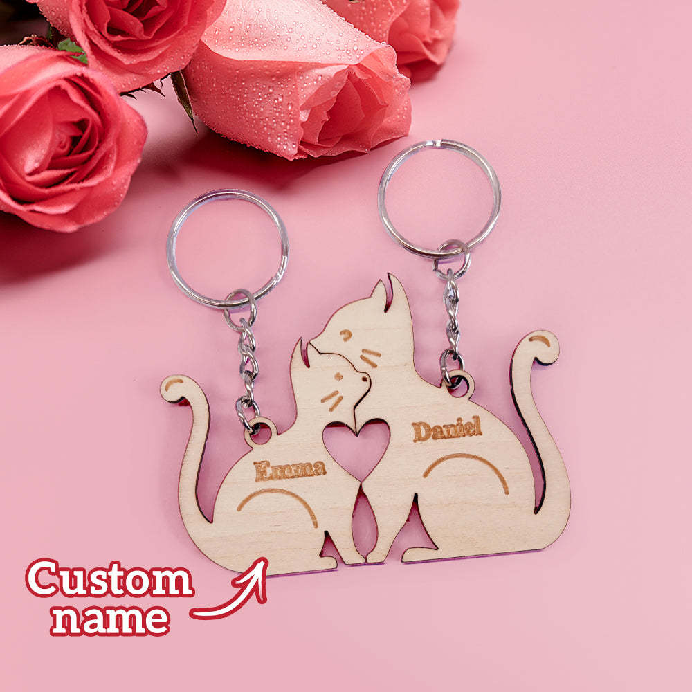 Llavero Personalizado A Juego Para Parejas, Llavero Personalizado Con Abrazo De Gatos, Regalos Del Día De San Valentín Para Amantes - soufeeles
