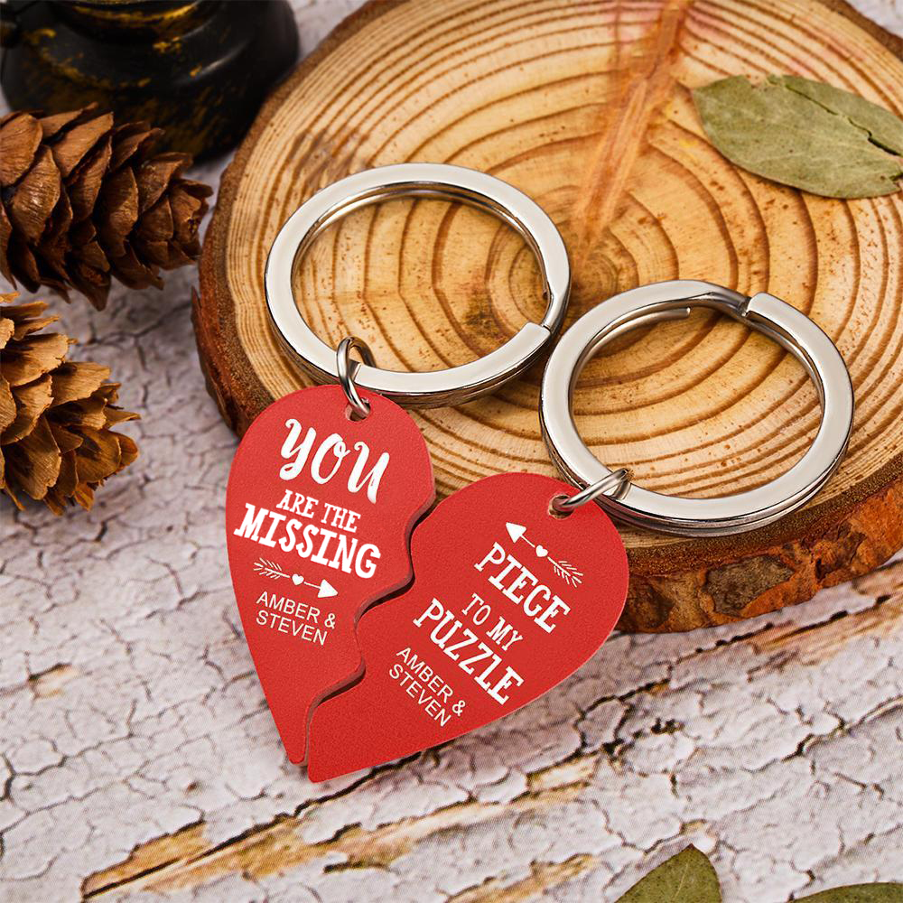Llavero personalizado con foto grabada La pieza que falta Llaveros personalizados con forma de corazón para separar