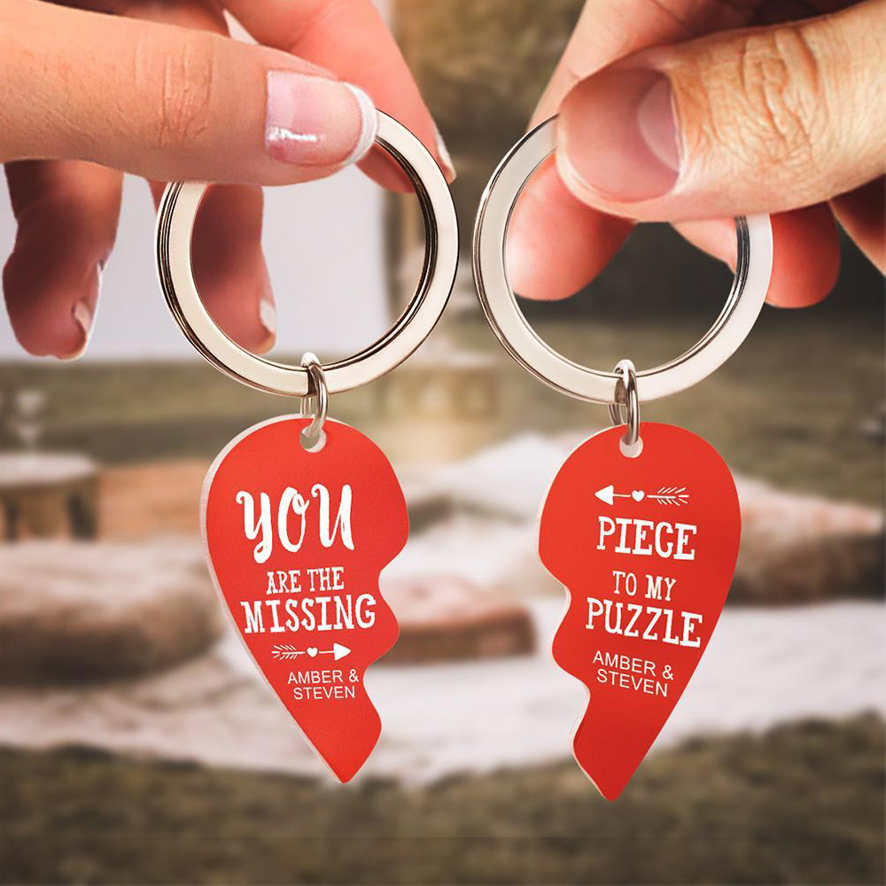 Llavero personalizado con foto grabada La pieza que falta Llaveros personalizados con forma de corazón para separar