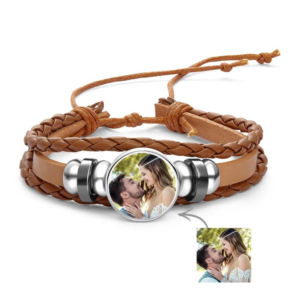 Pulsera De Cuero Personalizada Con Impresión Fotográfica Diy, Botón A Presión, Pulsera Con Dije A Presión Por Sublimación