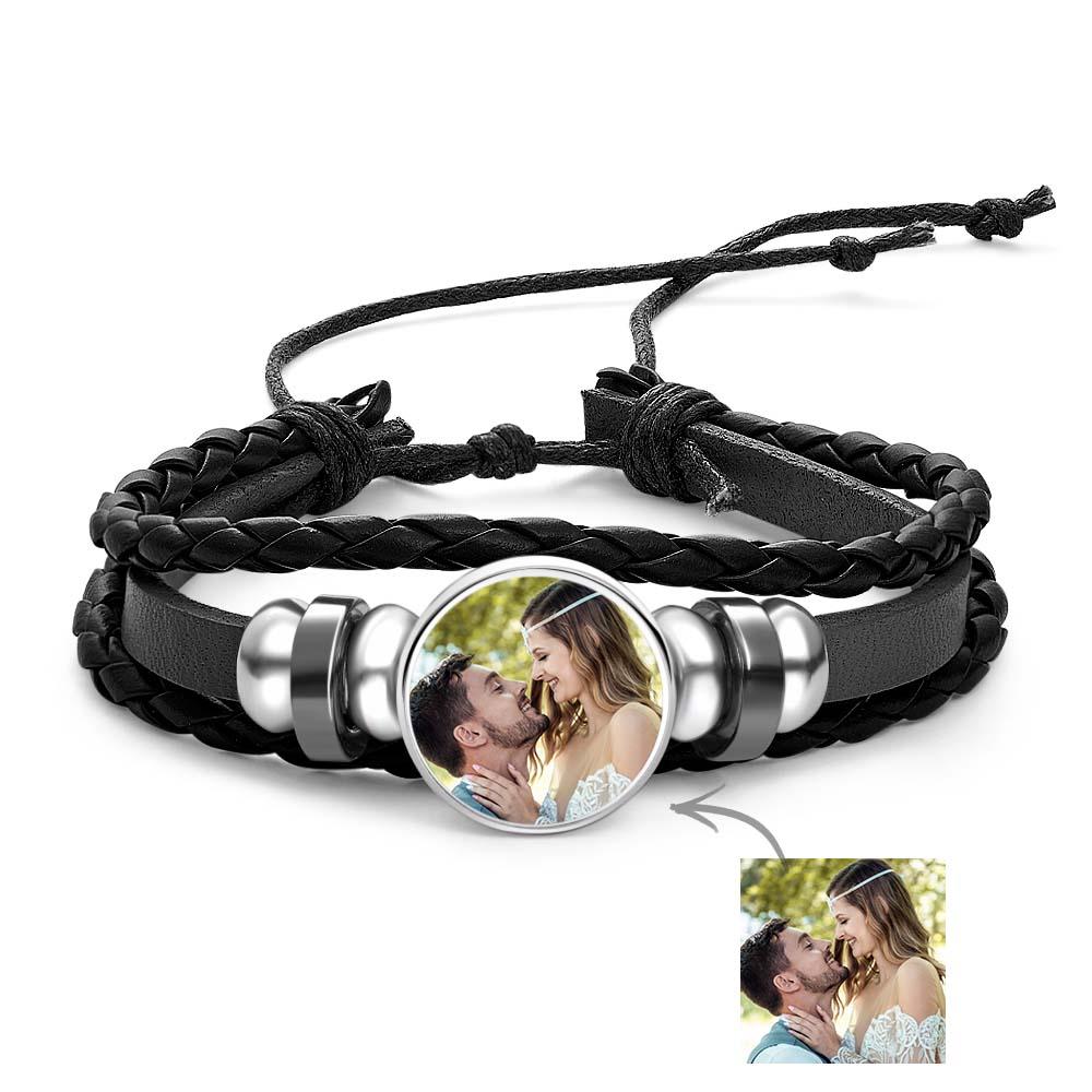 Pulsera De Cuero Personalizada Con Impresión Fotográfica Diy, Botón A Presión, Pulsera Con Dije A Presión Por Sublimación