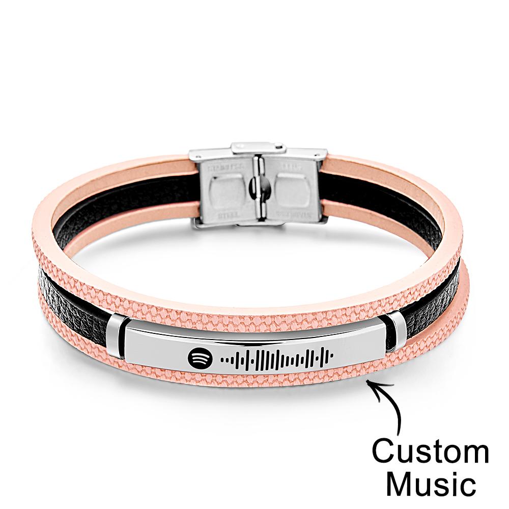 Pulsera De Canción Personalizada Para Hombre, Pulsera De Cuero Con Código Musical Personalizado, Regalo De Navidad, Regalo De Cumpleaños Para Hombres Y Mujeres - soufeeles
