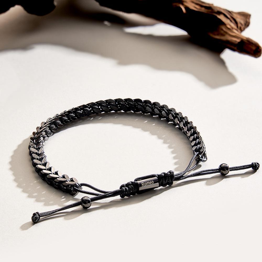 Pulsera Tejida Con Cuerda De Metal Y Acero Inoxidable, Pulsera Roja, Negra Y Plateada Para Hombre, Pulsera Personalizada Con Cuadro De Texto - soufeeles