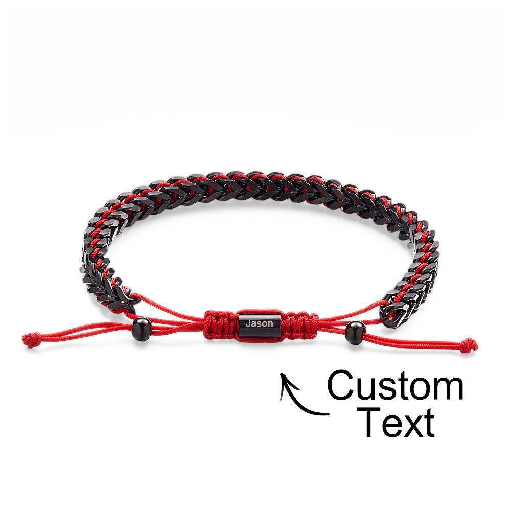Pulsera Tejida Con Cuerda De Metal Y Acero Inoxidable, Pulsera Roja, Negra Y Plateada Para Hombre, Pulsera Personalizada Con Cuadro De Texto - soufeeles