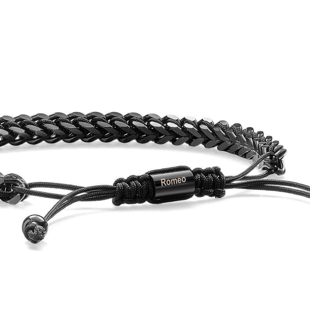 Pulsera Tejida Con Cuerda De Metal Y Acero Inoxidable, Pulsera Roja, Negra Y Plateada Para Hombre, Pulsera Personalizada Con Cuadro De Texto - soufeeles