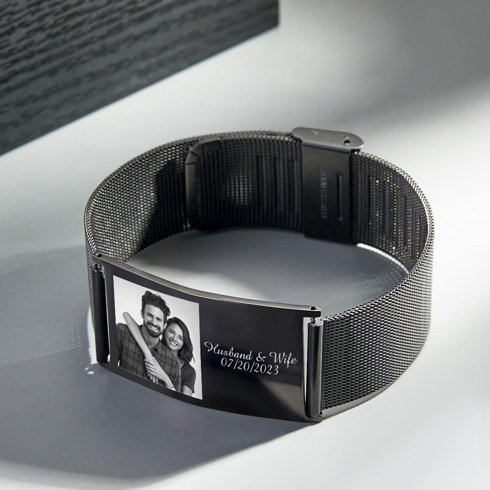 Pulsera Ancha Retráctil De Acero Inoxidable Con Foto Y Nombre Grabados Personalizados, Joyería Con Imagen Personalizada, Regalos Para Hombres - soufeeles