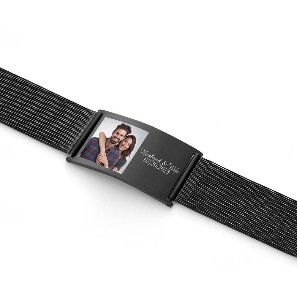 Pulsera Ancha Retráctil De Acero Inoxidable Con Foto Y Nombre Grabados Personalizados, Joyería Con Imagen Personalizada, Regalos Para Hombres - soufeeles