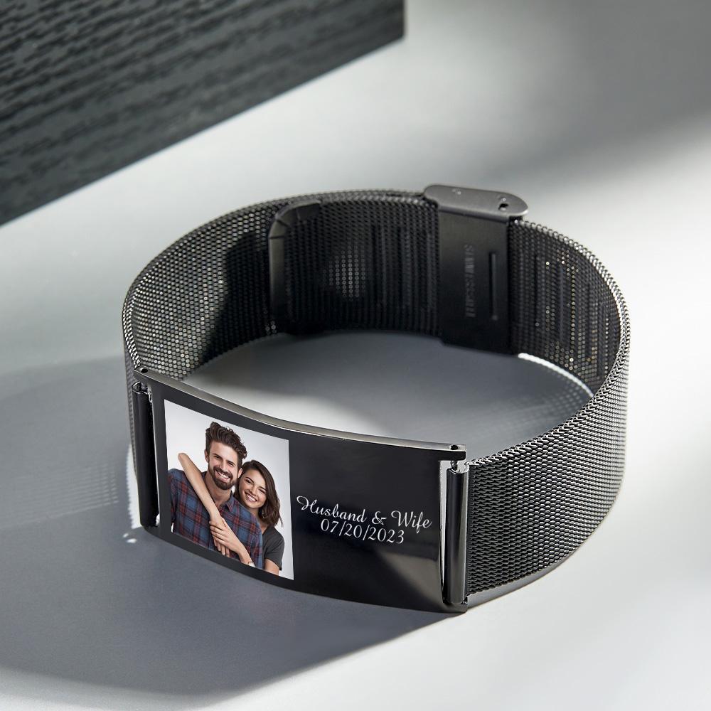 Pulsera Ancha Retráctil De Acero Inoxidable Con Foto Y Nombre Grabados Personalizados, Joyería Con Imagen Personalizada, Regalos Para Hombres - soufeeles