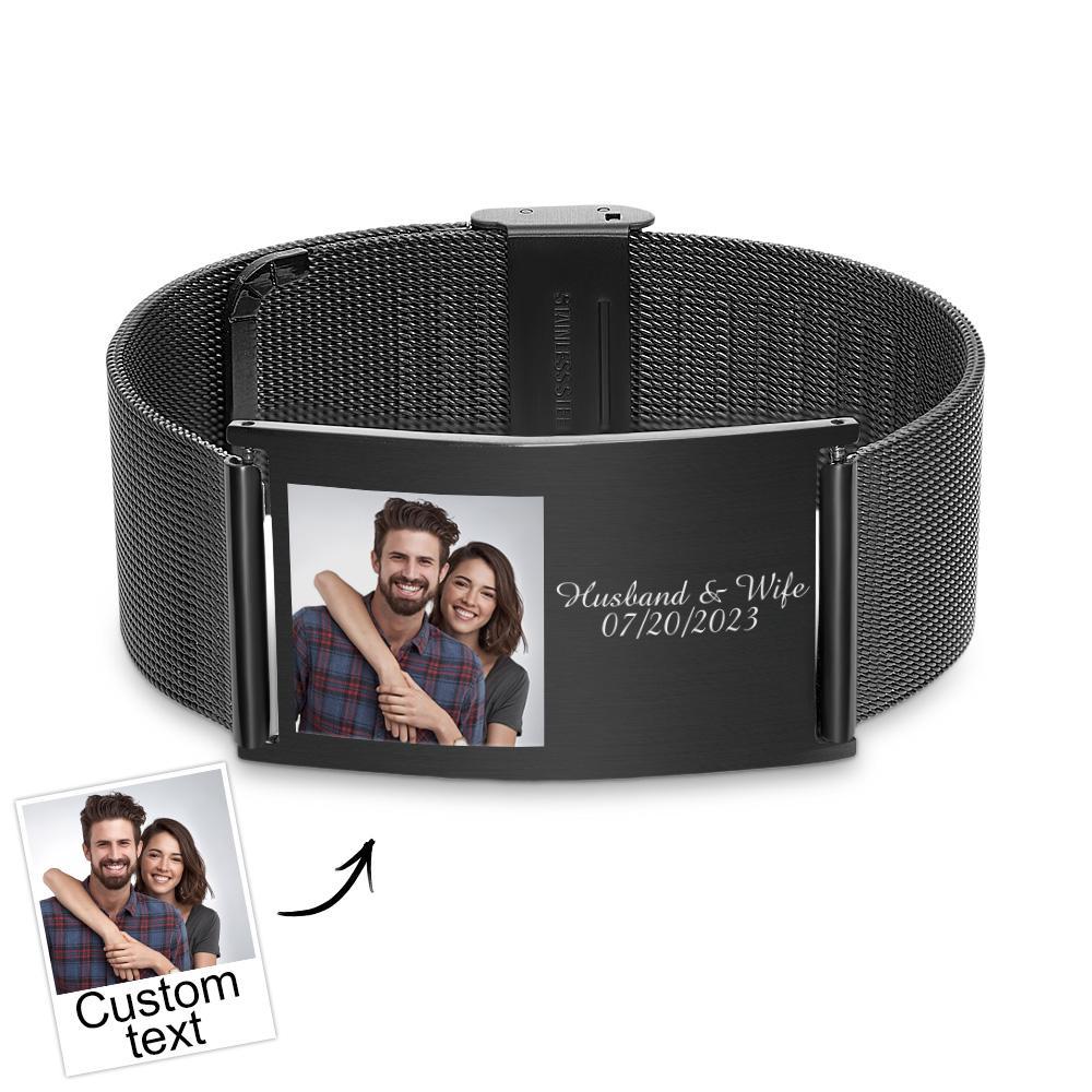 Pulsera Ancha Retráctil De Acero Inoxidable Con Foto Y Nombre Grabados Personalizados, Joyería Con Imagen Personalizada, Regalos Para Hombres - soufeeles