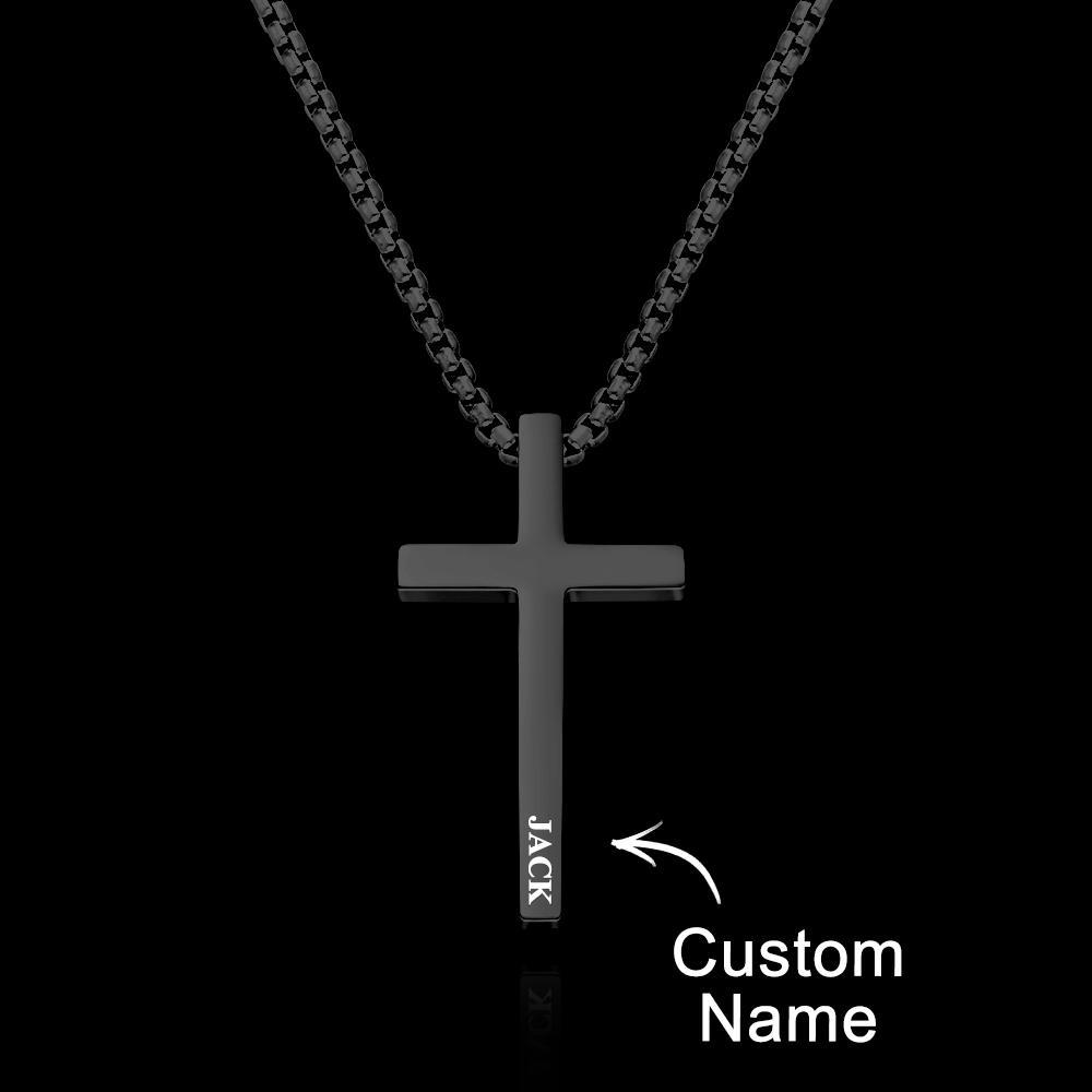 Collar De Cruz Personalizado, Collar Grabado, Collar Con Colgante Punk Para Hombre, Regalos De Versículo Bíblico Cristiano De Bautismo, Regalo Para Él - soufeeles