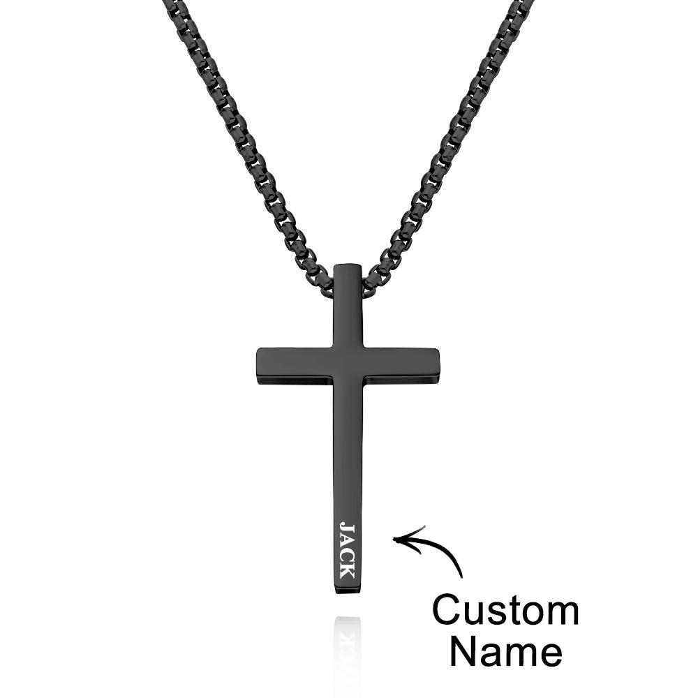 Collar De Cruz Personalizado, Collar Grabado, Collar Con Colgante Punk Para Hombre, Regalos De Versículo Bíblico Cristiano De Bautismo, Regalo Para Él - soufeeles