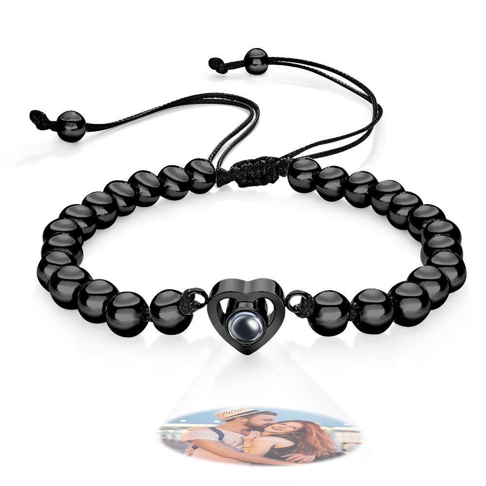 Pulsera De Proyección De Fotos Personalizada, Cuentas De Corazón Personalizadas, Pulsera Ajustable, Regalos Para Mujeres - soufeeles