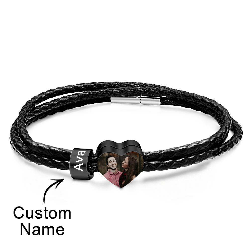 Pulsera Personalizada Con Foto Y Nombre, Regalo De Cuero Tejido Para Papá - soufeeles