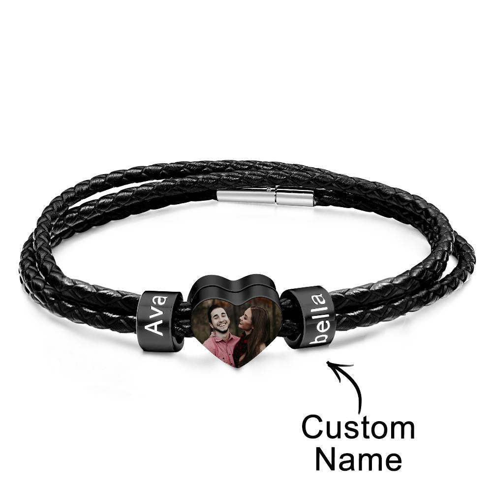 Pulsera Personalizada Con Foto Y Nombre, Regalo De Cuero Tejido Para Papá - soufeeles