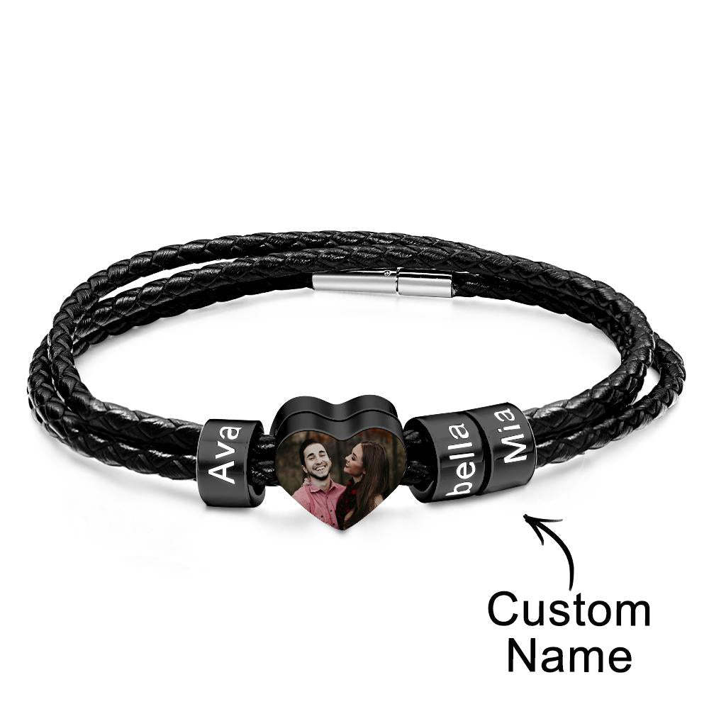 Pulsera Personalizada Con Foto Y Nombre, Regalo De Cuero Tejido Para Papá - soufeeles