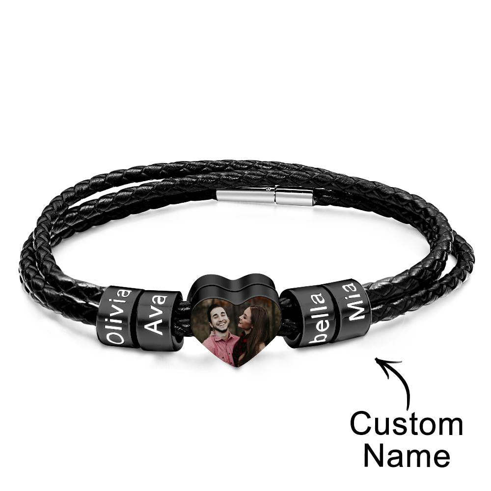 Pulsera Personalizada Con Foto Y Nombre, Regalo De Cuero Tejido Para Papá - soufeeles