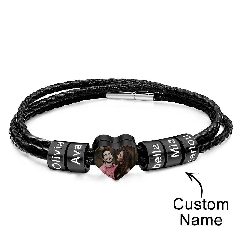 Pulsera Personalizada Con Foto Y Nombre, Regalo De Cuero Tejido Para Papá - soufeeles