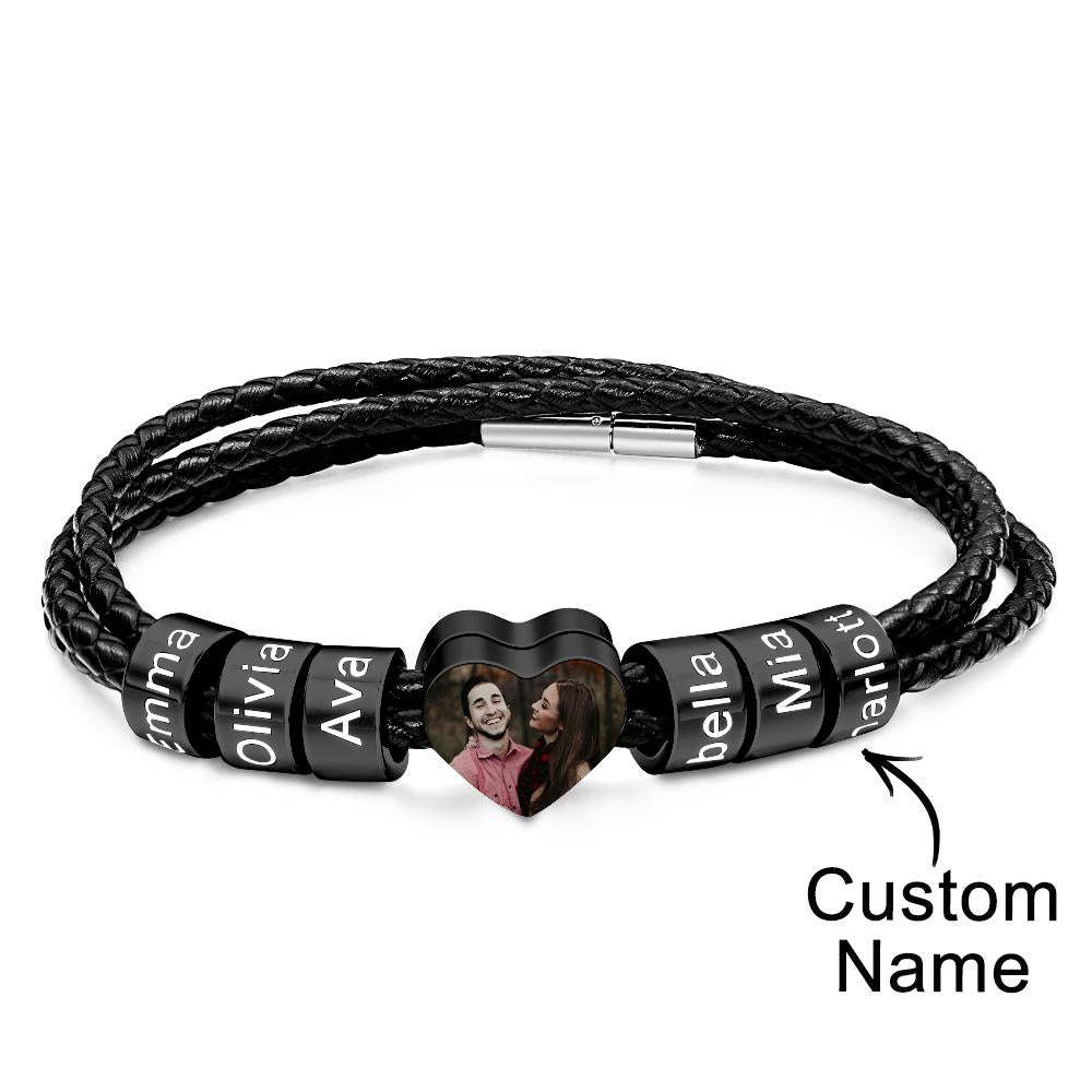 Pulsera Personalizada Con Foto Y Nombre, Regalo De Cuero Tejido Para Papá - soufeeles