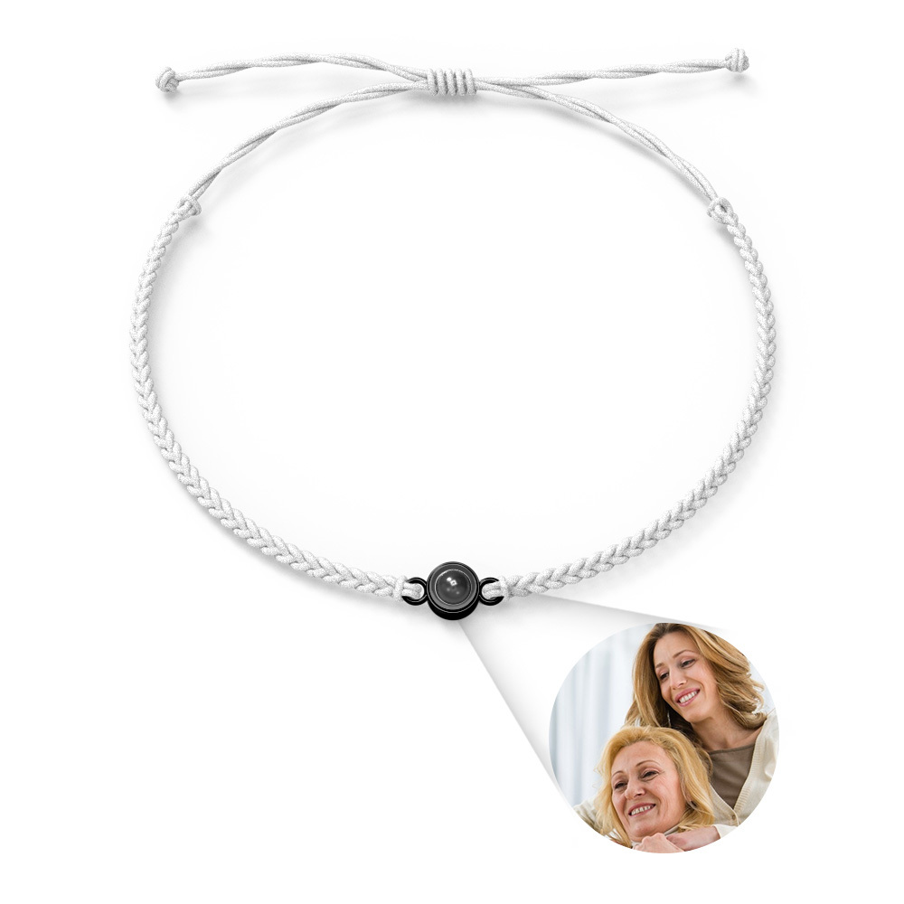 Pulsera De Pareja Con Proyección De Fotos Personalizada, Pulsera Circular De Cuerda Negra Trenzada, Regalo Para El Día De La Madre - soufeeles