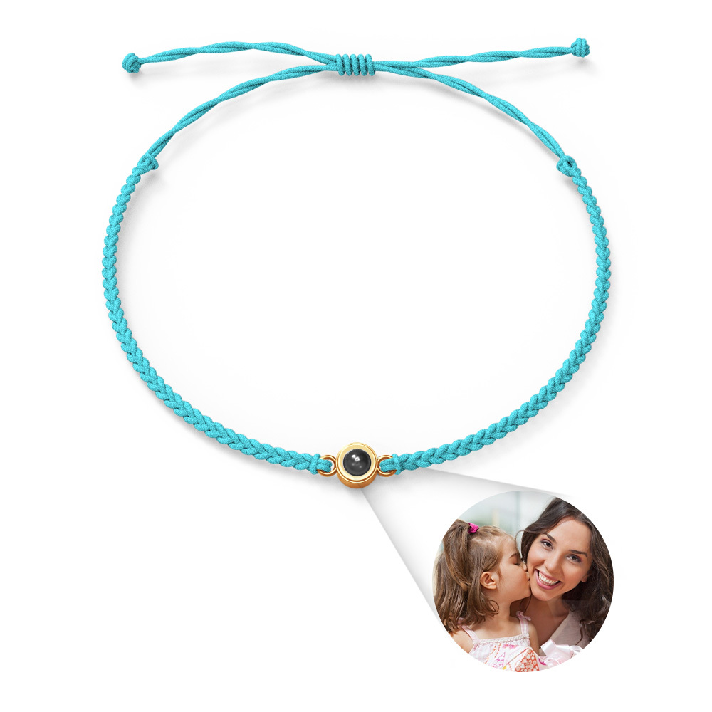 Pulsera De Pareja Con Proyección De Fotos Personalizada, Pulsera Circular De Cuerda Negra Trenzada, Regalo Para El Día De La Madre - soufeeles