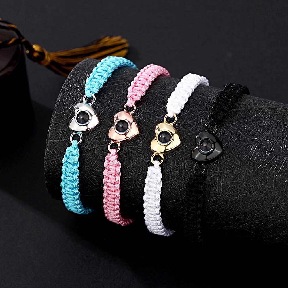 Pulsera De Proyección De Imagen En Forma De Corazón De Cuerda Negra De Moda Simple Personalizada - soufeeles