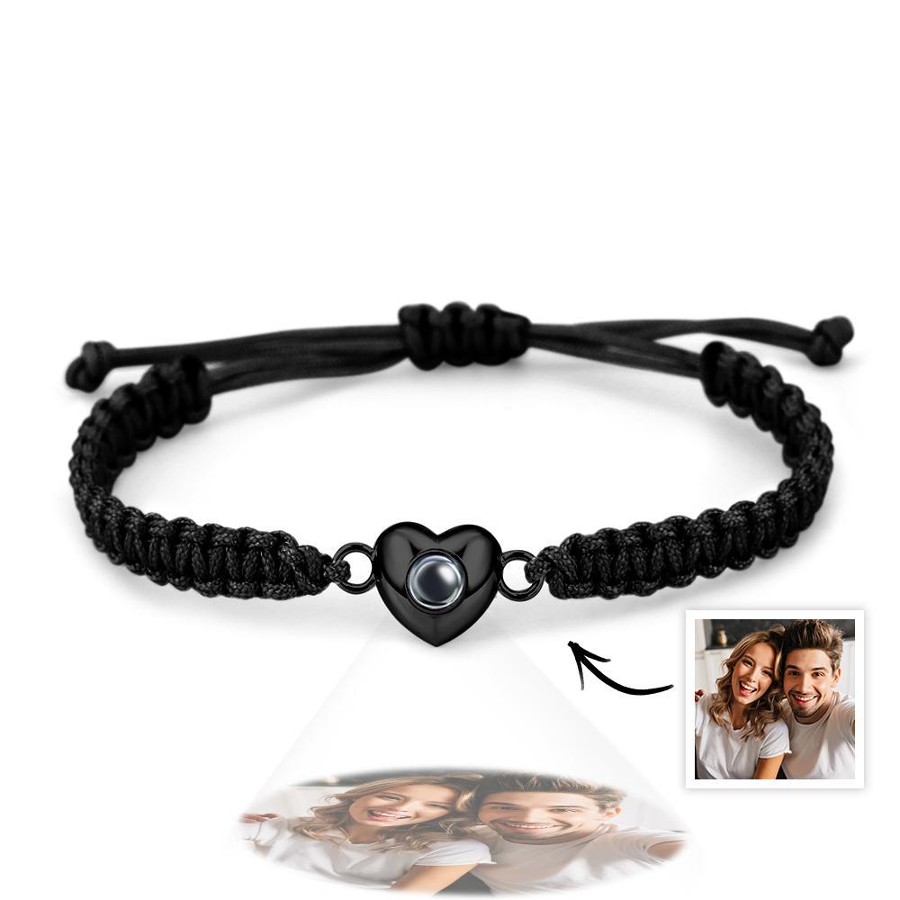 Pulsera De Proyección De Imagen En Forma De Corazón De Cuerda Negra De Moda Simple Personalizada - soufeeles