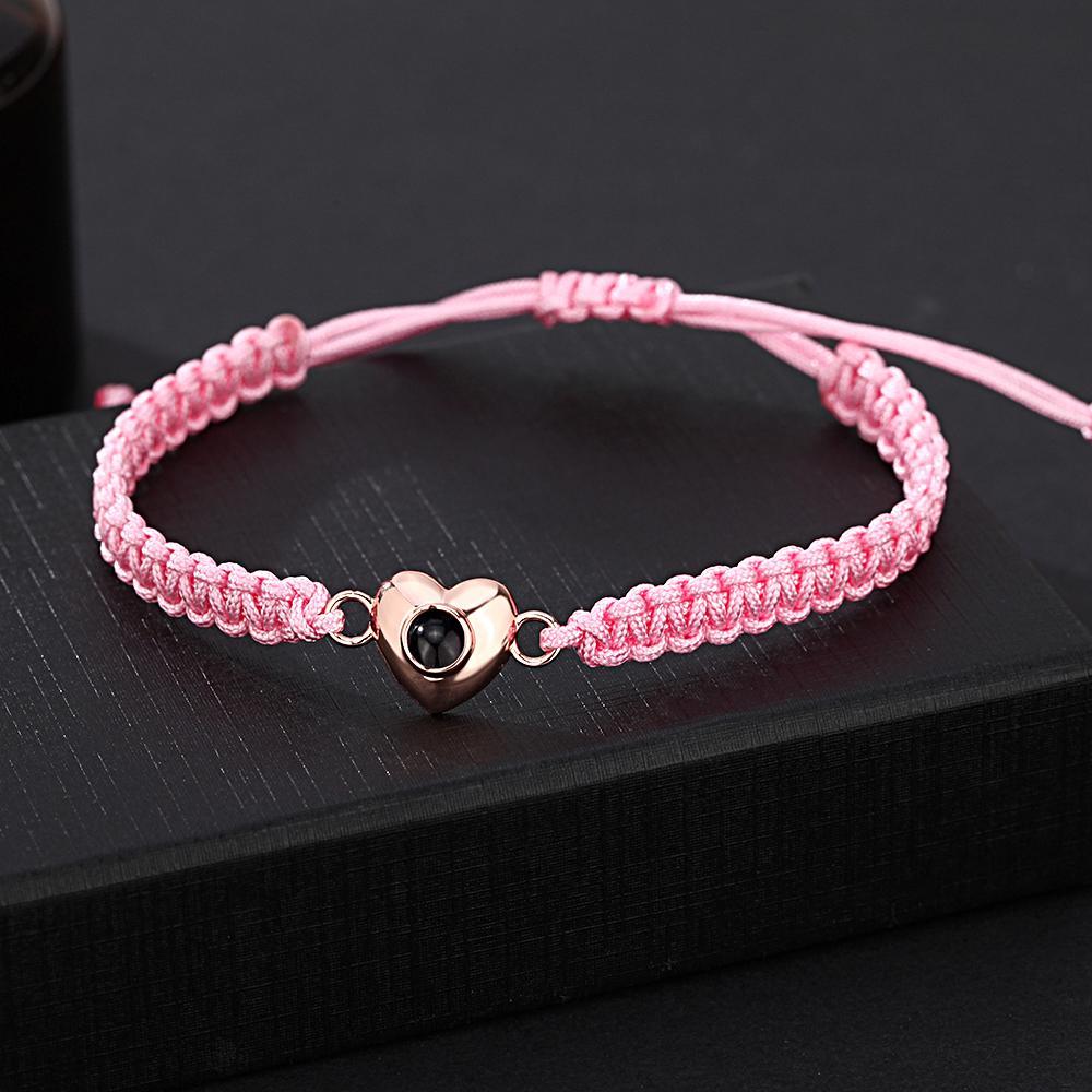 Pulsera De Proyección De Imagen En Forma De Corazón De Cuerda Negra De Moda Simple Personalizada - soufeeles