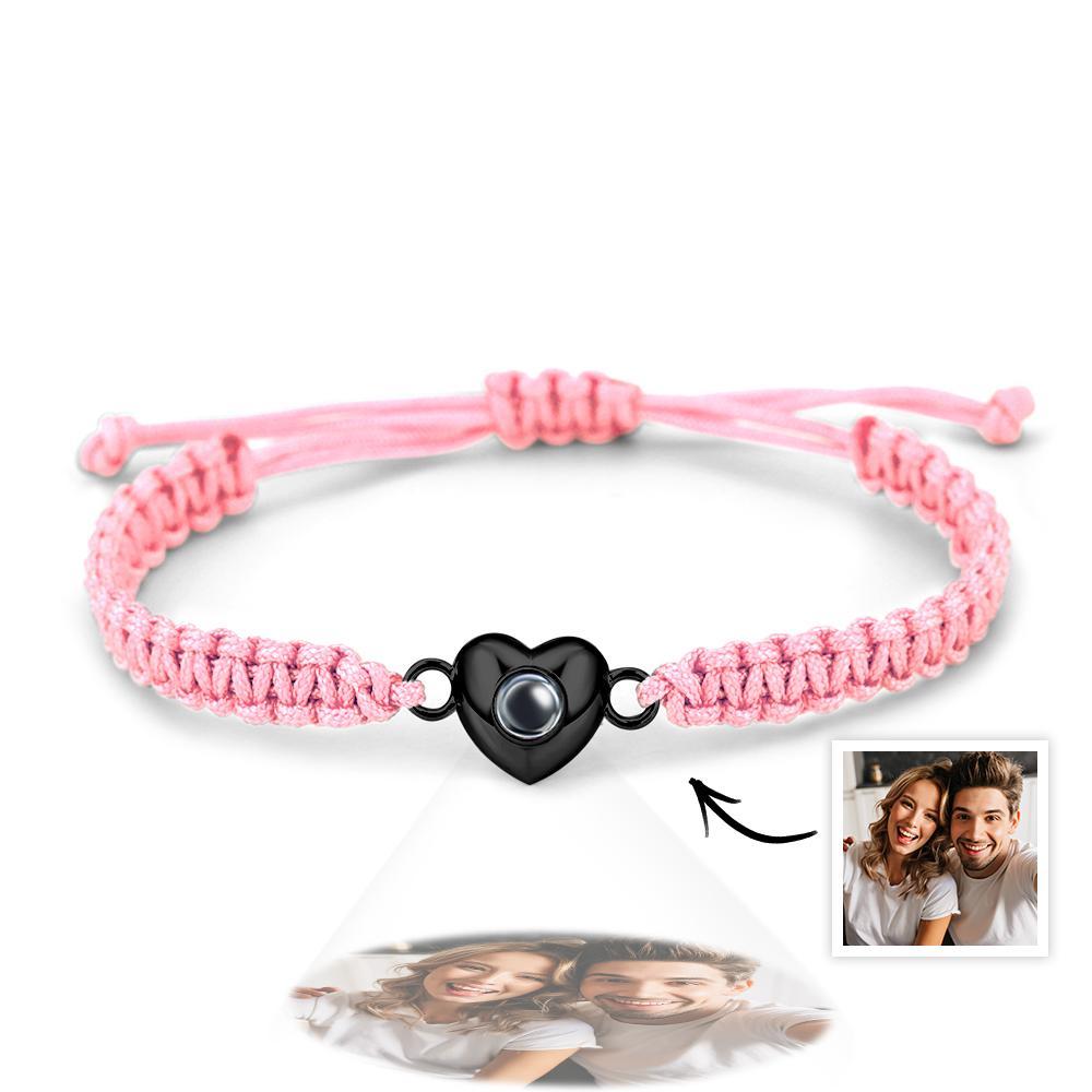 Pulsera De Proyección De Imagen En Forma De Corazón De Cuerda Negra De Moda Simple Personalizada - soufeeles