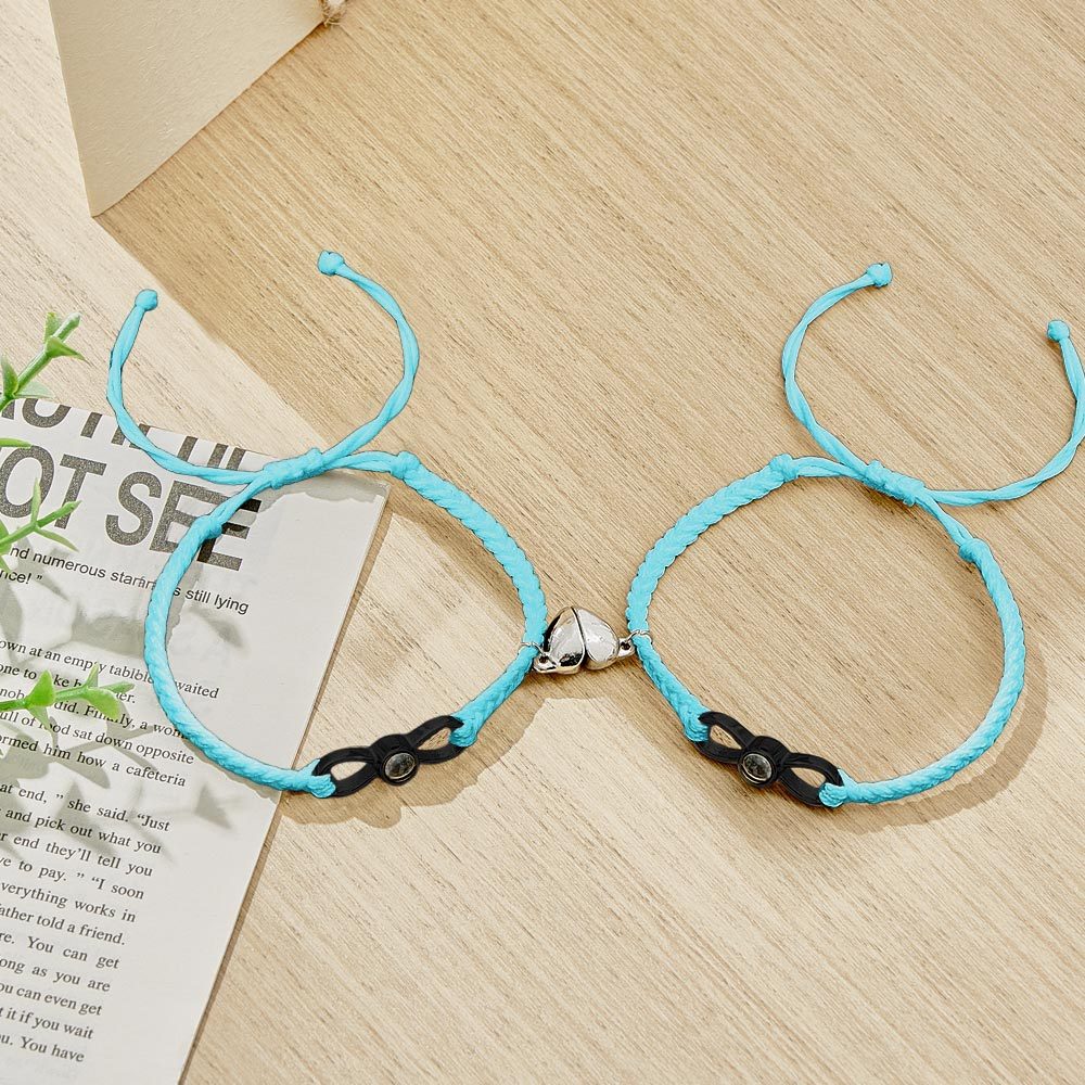 Pulsera De Proyección De Fotos Personalizada, Pulsera Magnética De Corazón Tejido, Regalo Para Pareja - soufeeles