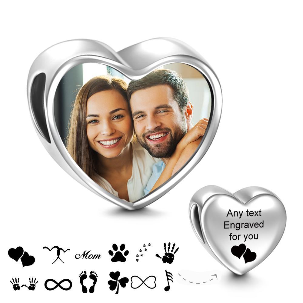 Encanto De Foto Personalizado Regalos De Encanto De Imagen De Corazón Grabados Para Parejas - soufeeles