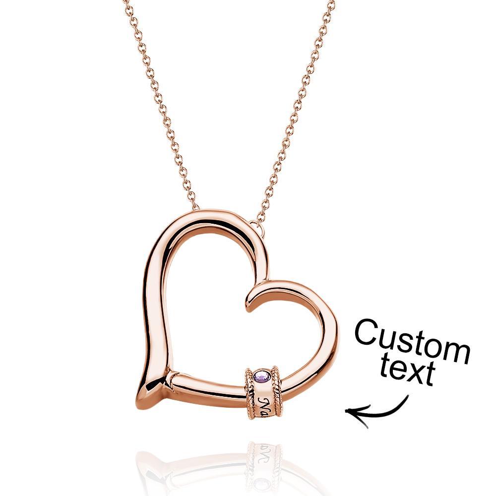 Collar De Corazón Grabado Personalizado Con Cuentas De Piedra Natal Collar Encantador Para Mamá - soufeeles