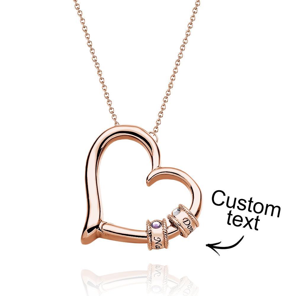 Collar De Corazón Grabado Personalizado Con Cuentas De Piedra Natal Collar Encantador Para Mamá - soufeeles