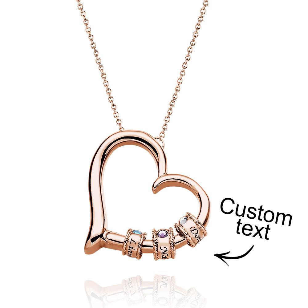 Collar De Corazón Grabado Personalizado Con Cuentas De Piedra Natal Collar Encantador Para Mamá - soufeeles