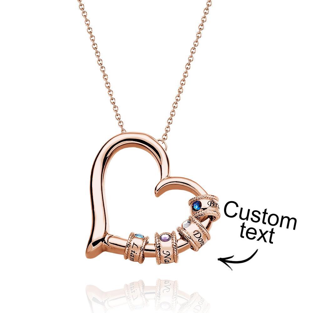 Collar De Corazón Grabado Personalizado Con Cuentas De Piedra Natal Collar Encantador Para Mamá - soufeeles