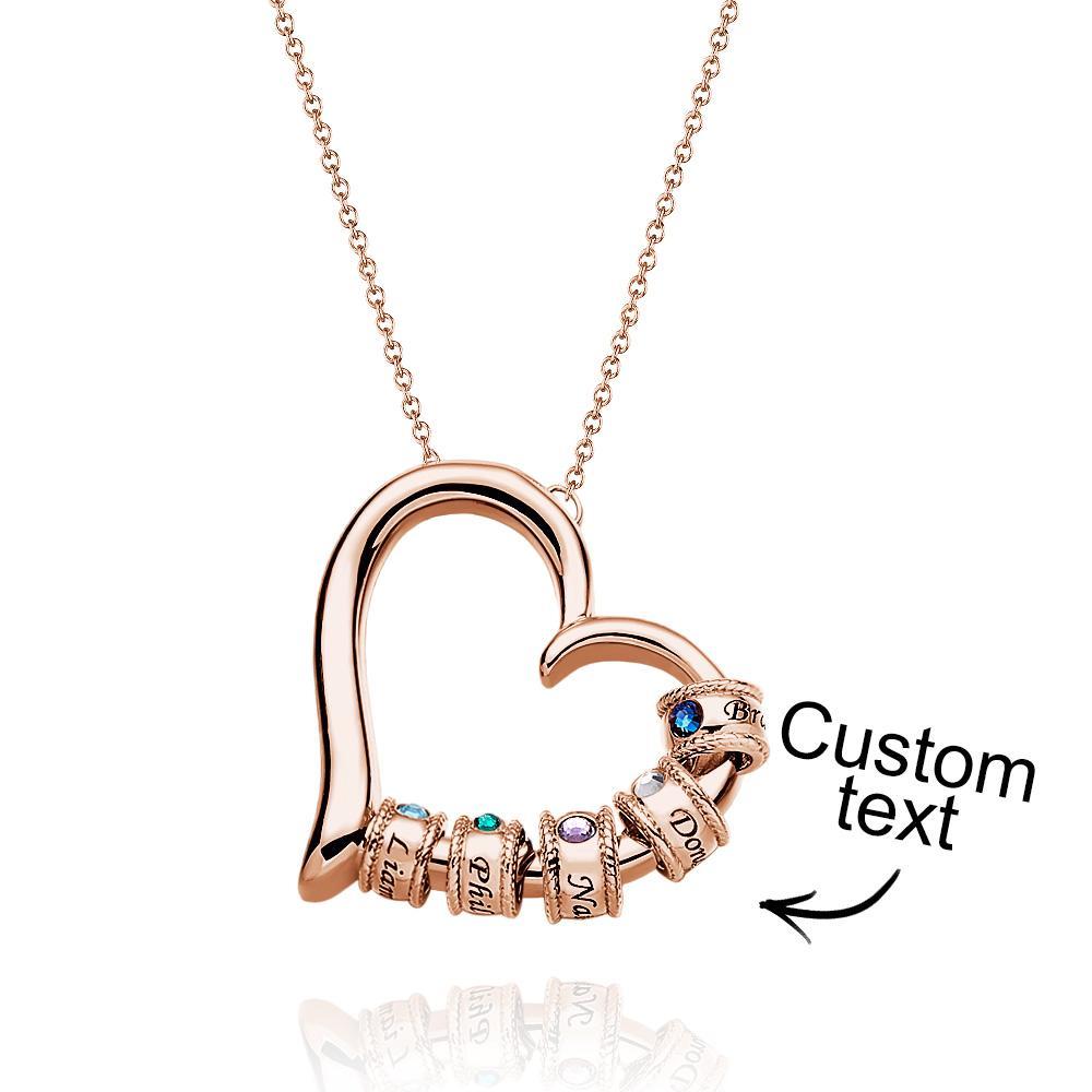 Collar De Corazón Grabado Personalizado Con Cuentas De Piedra Natal Collar Encantador Para Mamá - soufeeles