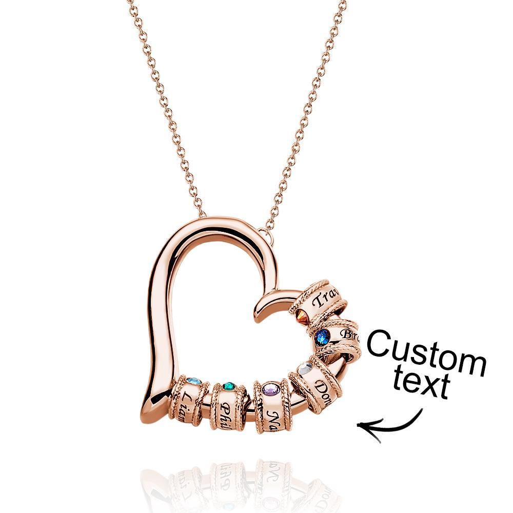 Collar De Corazón Grabado Personalizado Con Cuentas De Piedra Natal Collar Encantador Para Mamá - soufeeles