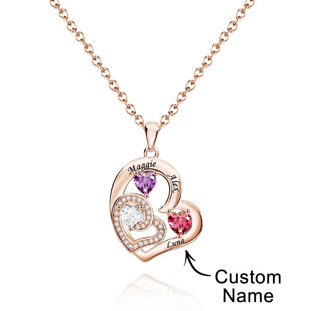 Collar Personalizado Con Piedra De Nacimiento De Corazón, Colgante Con Encanto Grabado, Regalo De Joyería Para Ella - soufeeles
