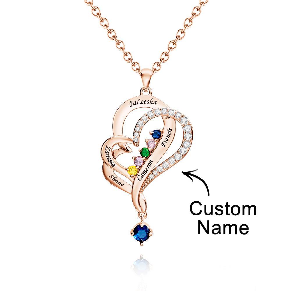 Collar De Corazones Dobles Con Piedra Natal Personalizada, Joyería Colgante Elegante Grabada Para Ella - soufeeles