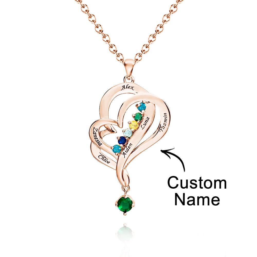 Collar De Corazones Dobles Con Piedra Natal Personalizada, Joyería Colgante Elegante Grabada Para Ella - soufeeles