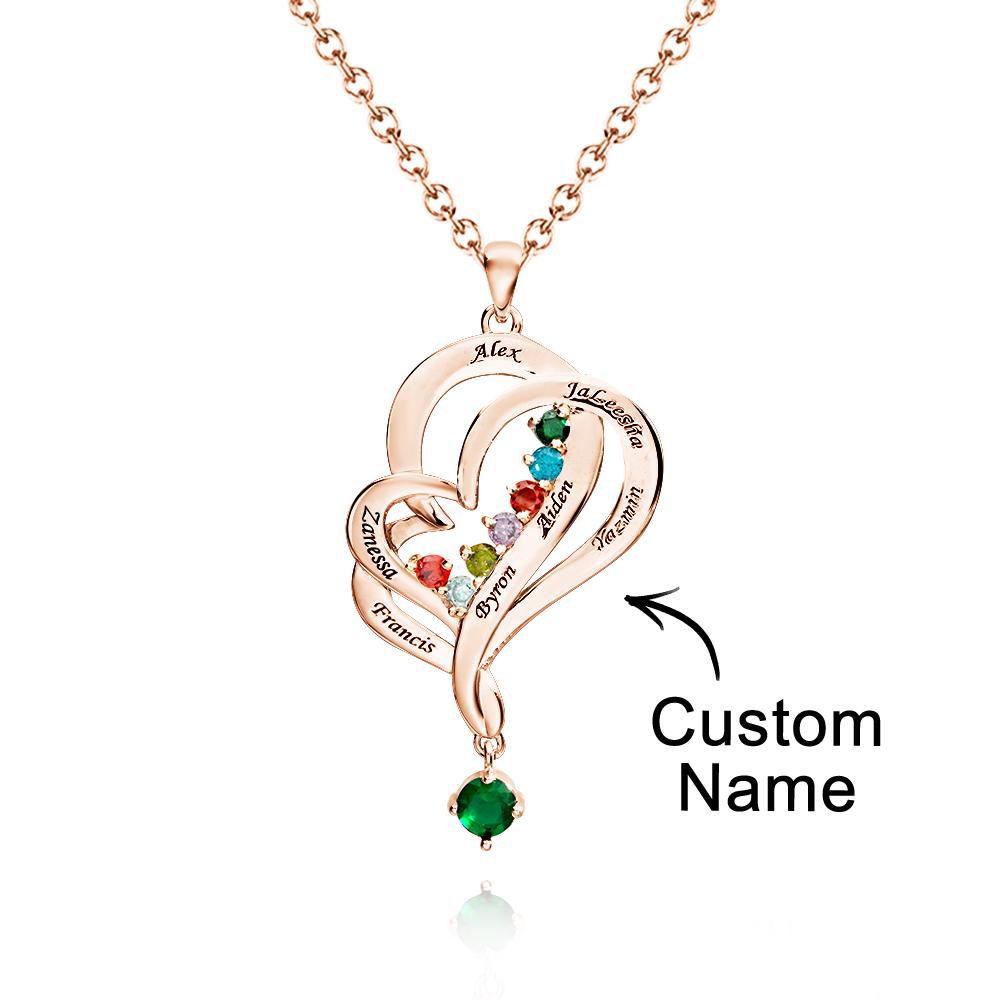 Collar De Corazones Dobles Con Piedra Natal Personalizada, Joyería Colgante Elegante Grabada Para Ella - soufeeles