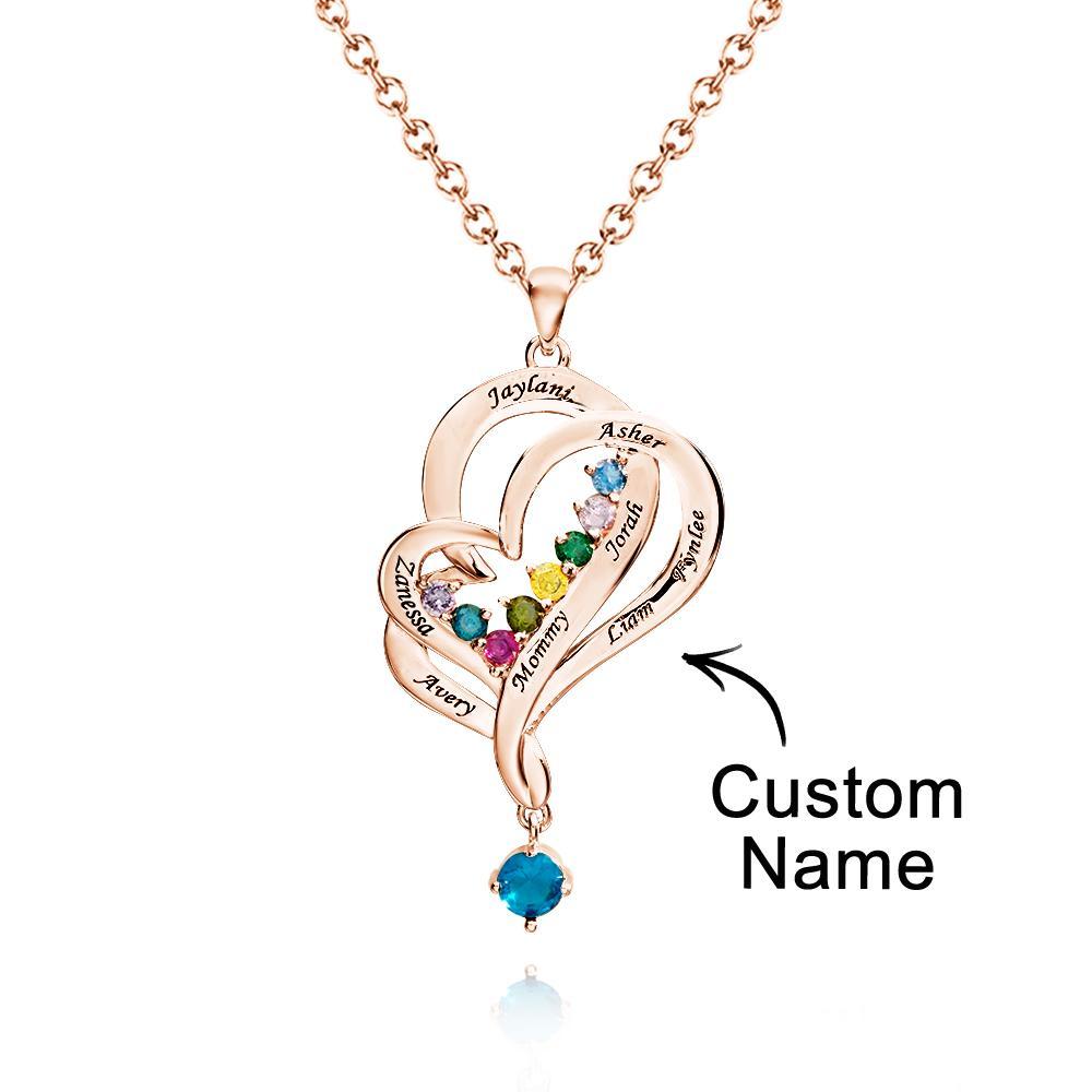 Collar De Corazones Dobles Con Piedra Natal Personalizada, Joyería Colgante Elegante Grabada Para Ella - soufeeles