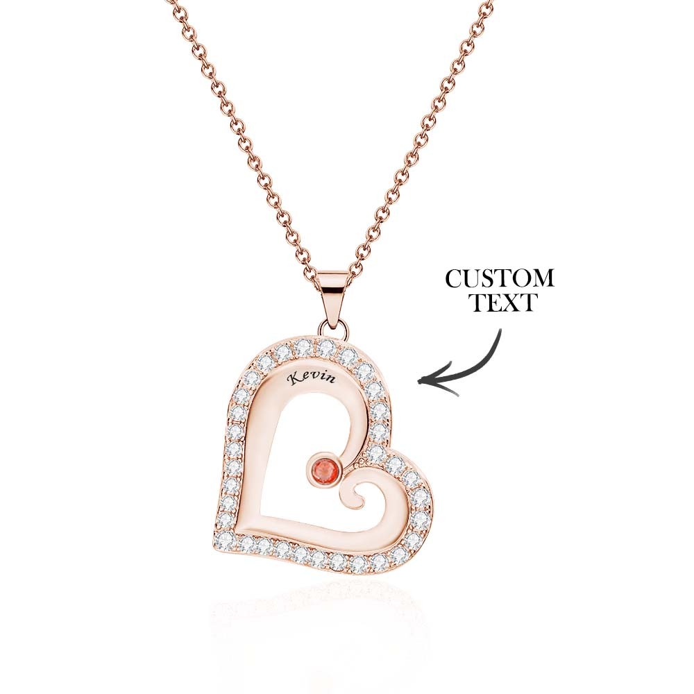 Collar Hueco Con Forma De Corazón Grabable Con Decoración De Circón, Regalos Familiares - soufeeles