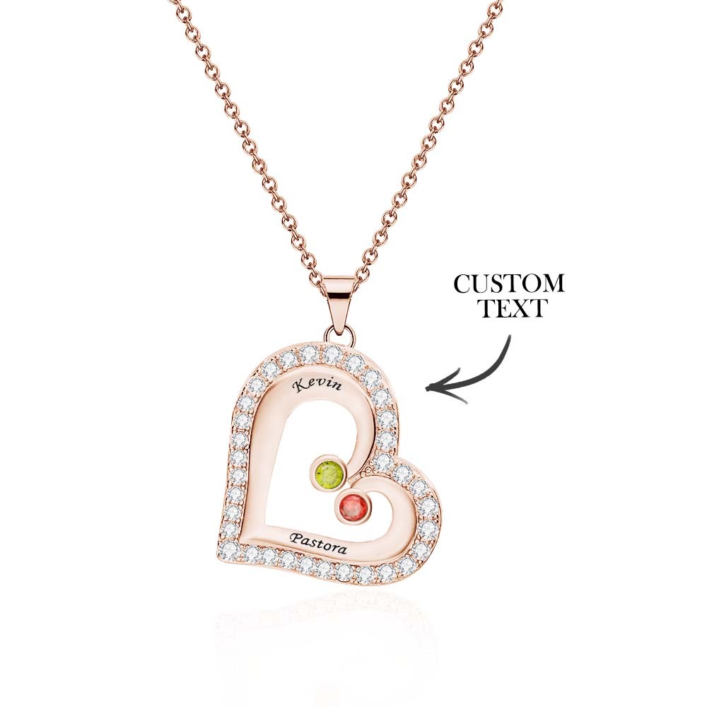 Collar Hueco Con Forma De Corazón Grabable Con Decoración De Circón, Regalos Familiares - soufeeles